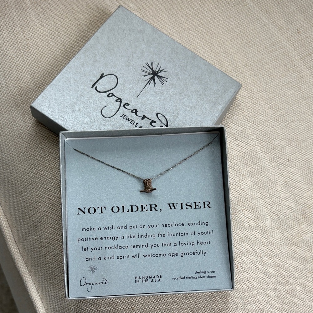 Dogeared silver necklace. Owl